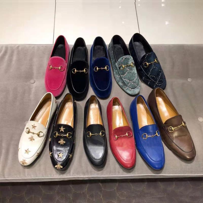 

Designer Dress shoes 100% leather Metal buckle luxury Flat women casual shoes Alphabet velvet men Classic Trample Lazy boat shoes size 34-45, Gradient color