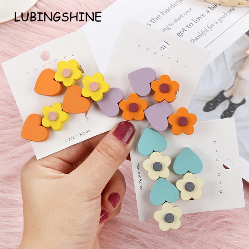 

Korea Kawaii Wood Heart Flower Hair Clips for Women Girls Kids Hairpins Accessories Headwear Barrette, H801--c