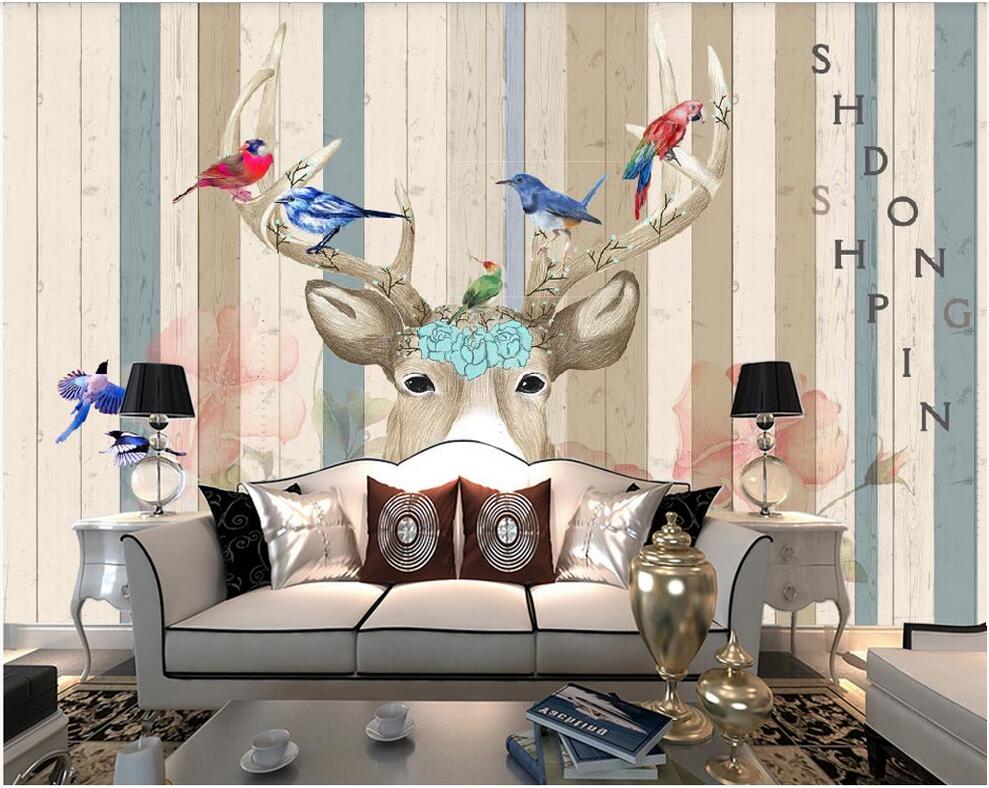 

3d room wallpaper custom photo mural Nordic idyllic elk parrot TV background wall wallpaper for walls 3 d, Non-woven fabric