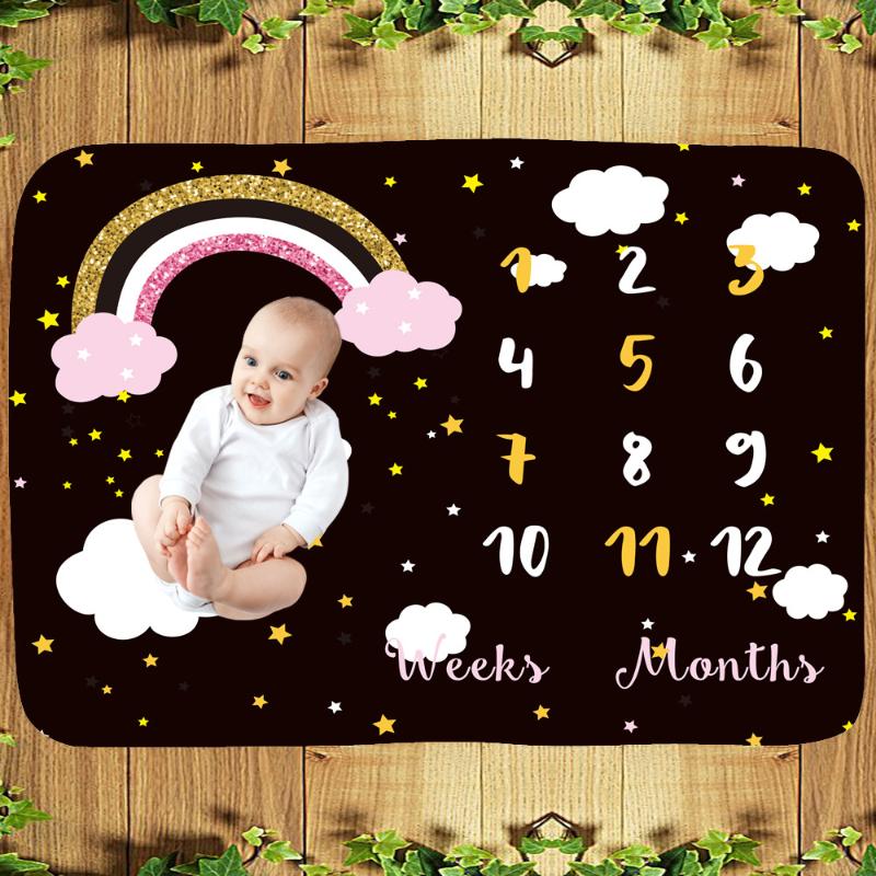 

New Baby Rainbow Milestone Anniversary Blanket Baby Photography Prop Blanket Photography Growth Memorial 150*102cm, White