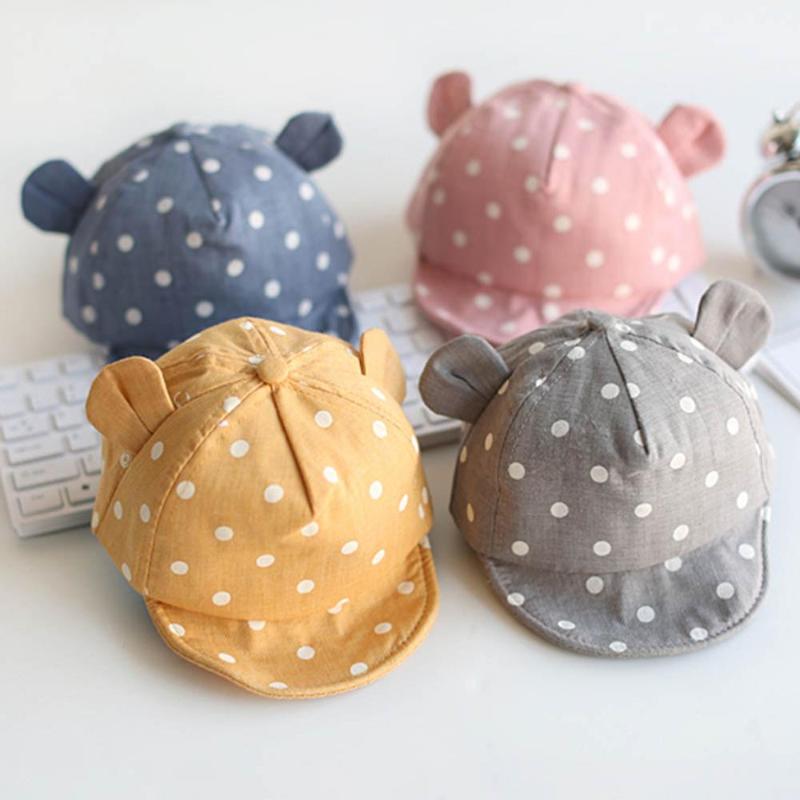 

Children Sun Hats Toddler Cap Cute Dot Baby Cap Girl Boys Sun Hat With Ear For Spring Newborn Photography Props Baseball, Blue