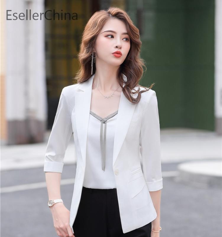 

2020 SPring Summer Half Sleeve Fashion Styles Blazers for Women Business Work Wear Ladies Office Professional Outwear Tops, White