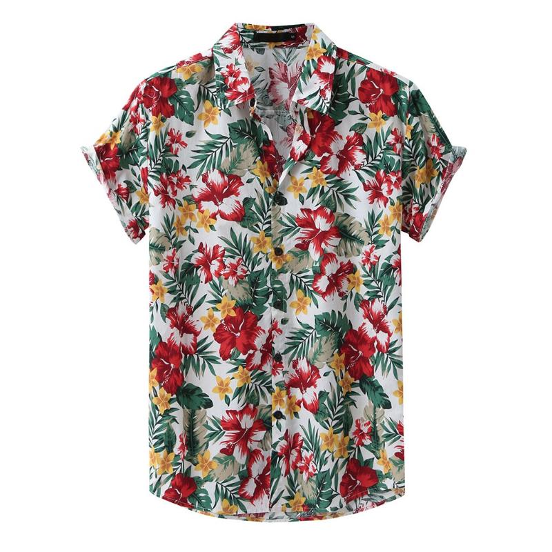 

Hawaiian Beach Shirt Floral Print Shirts Men Tropical Vacation Hip hop chemise homme Short Sleeve Streetwear Beach shirt Men, Green