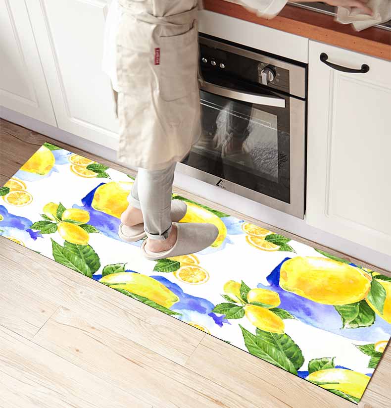 

Else Yellow Lemons Green Leaves 3d Print Non Slip Microfiber kitchen counter Modern Decorative Washable Area Rug Mat, As pic