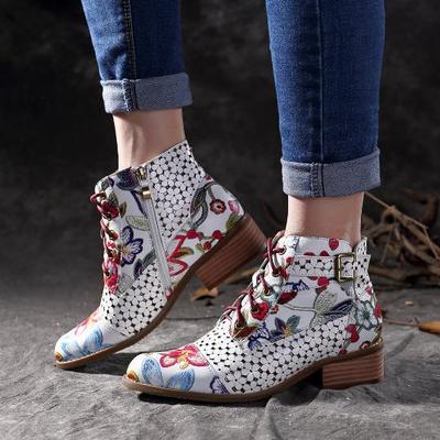

2020 autumn and winter new color matching flowers Western style comfortable wild plus size short boots children, Green
