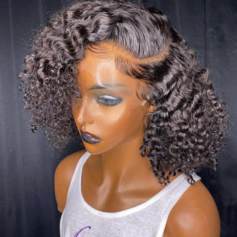 

200 Density 13x6 Lace Front Human Hair Wigs with Baby Hair Kinky Curly Bob Glueless Brazilian for Black Women Natural Hairline, 13x3 lace front wig