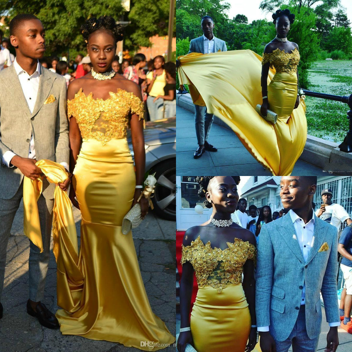 

African Yellow Mermaid Prom Dresses 2019 Off Shoulder Backless Sweep Train Applique Beads Long Formal Evening Party Gowns vestidos de fiesta, Light sky blue