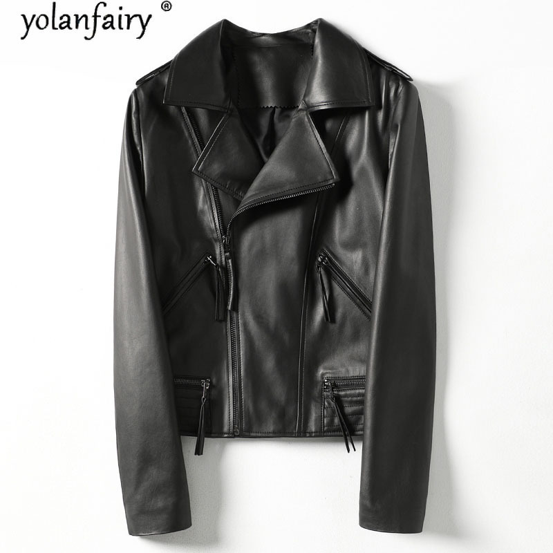 

YOLANFAIRY Women's Genuine Leather Jacket Female Real Leather Women Coats Women's Clothes 2020 Fashion Kobiety Plaszcze 202A TN3, Black