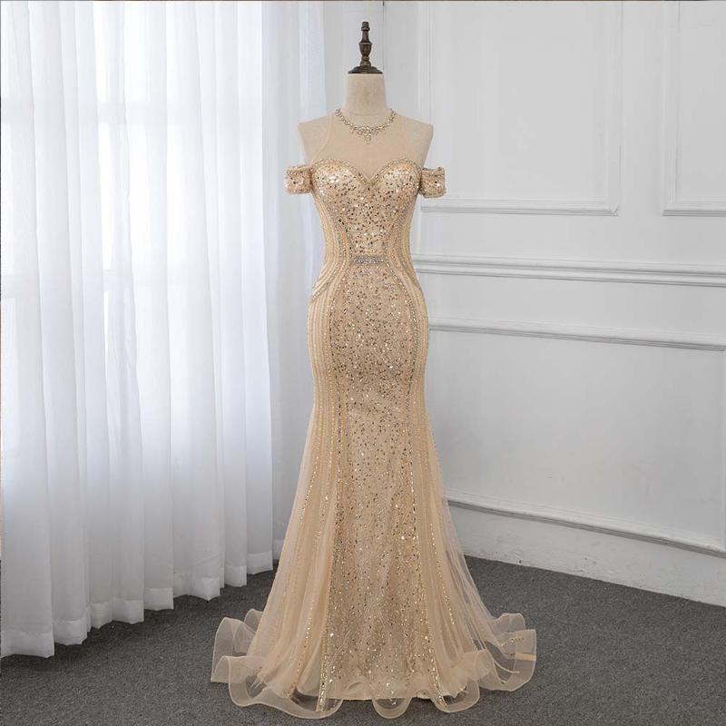 

Gold Crystals Mermaid Evening Dress Formal Gown Long Dresses YQLNNE