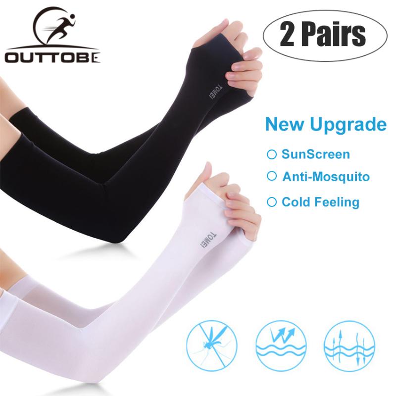 

Outtobe 2 Pairs Arm Sleeve Summer Sunscreen UV Protection Ice Cool Cycling Running Fishing Climbing Driving Arm Cover, Black