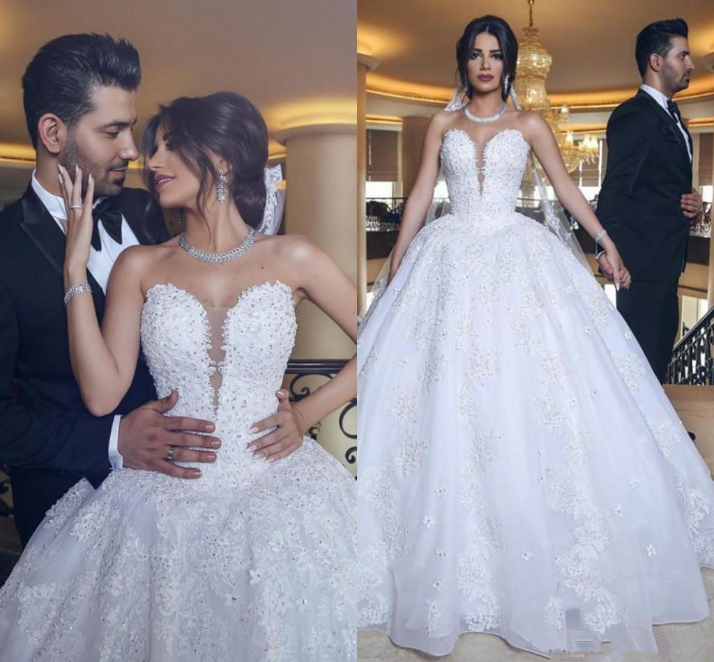 

Luxurious Applique Ball Gown Wedding Dresses Jewel Sleeveless Floor Length Bridal Dresses Fashion Arabic Middle East Wedding Gowns A58, White