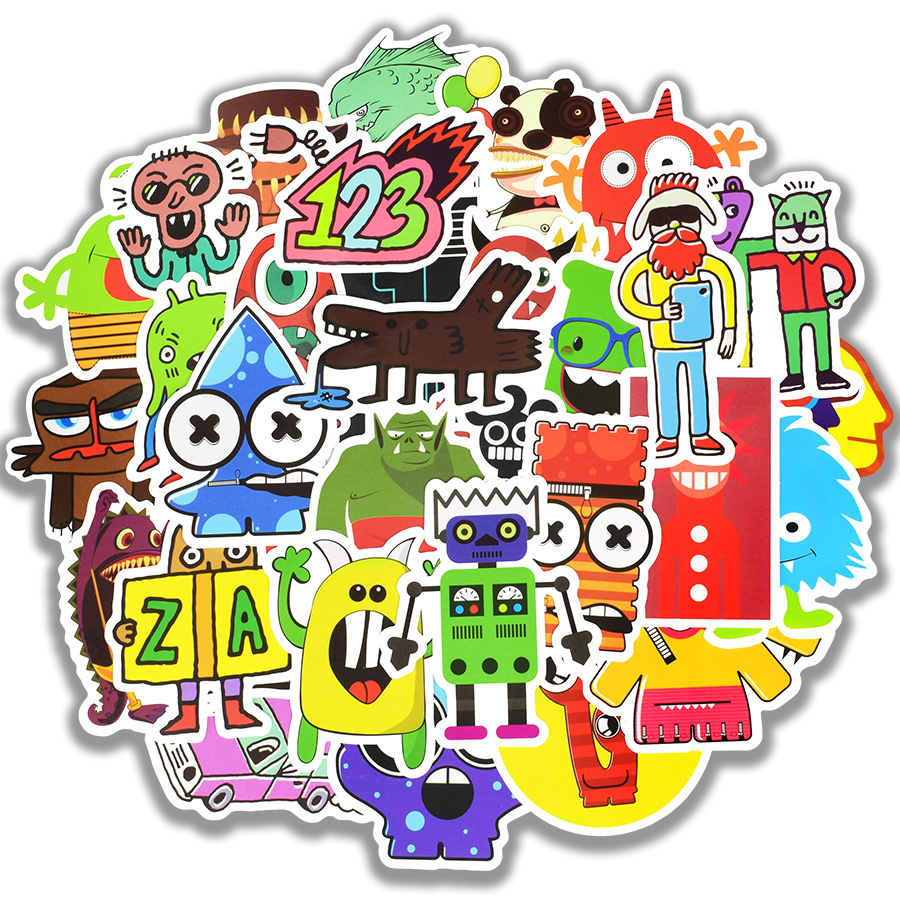 

50 PCS Waterproof Doodle Stickers Funny Little Monster Robot Decal Sticker Gift Toys for Children DIY Laptop Fridge Suitcase Skateboard Car
