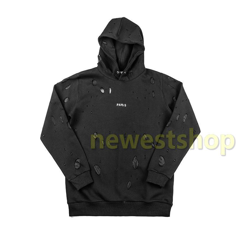 Hiver Europe Paris Sweatshirts American Stars Fashion Hommes à capuche Lettres Vintage Black Visible Gros Trous cassés Sweat-shirt Sweats Hoodies