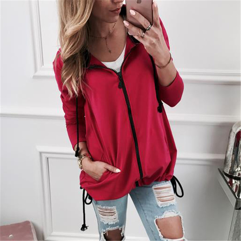 

Rogi Casual Long Sleeve Hoodies Women 2019 Streetwear Sudadera Mujer Zipper Pockets Hooded Hoodies Drawstring Sweatshirt Women, Light gray