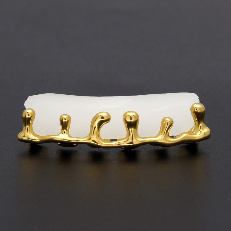 

Gold Plated Teeth Grillz Volcanic Lava Drip Gold Teeth Grills High Quality Mens Hip Hop Jewelry