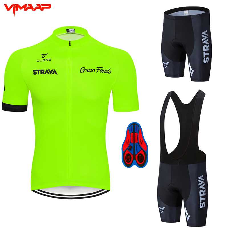 

Fluorescent Green STRAVA Cycling Jersey sets red Bicycle Short Sleeve Cycling Clothing Bike maillot Jersey 9D Bib shorts, Short cycling jersey