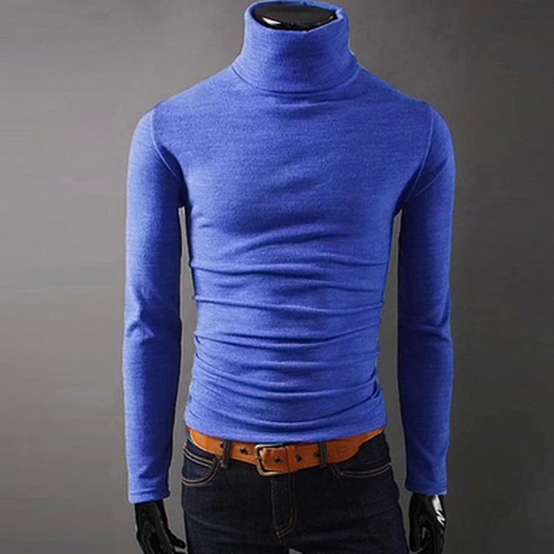 

Men's Turtleneck Wool Pullover Solid Slim Fit Autumn Winter Warm Long Sleeve Clothes Knitted Cotton Casual Male Sweater Pull, Purple