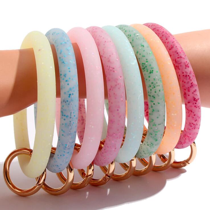 

Silicone Wrist Key Ring Fashion Glitter Bracelet Sports Keychain Bracelets Bangle Round Key Rings Large O Cute Keyring Jewelry, As show