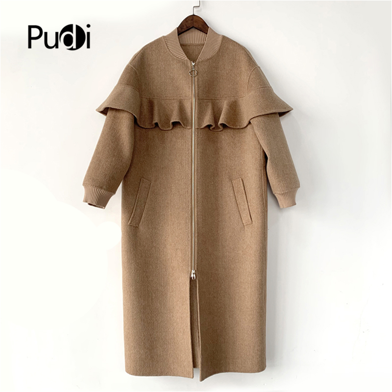 

2020 Women Winter new fashiont wool blends fur coat jacket female lady' long style pocket belt suit CT029, As pic