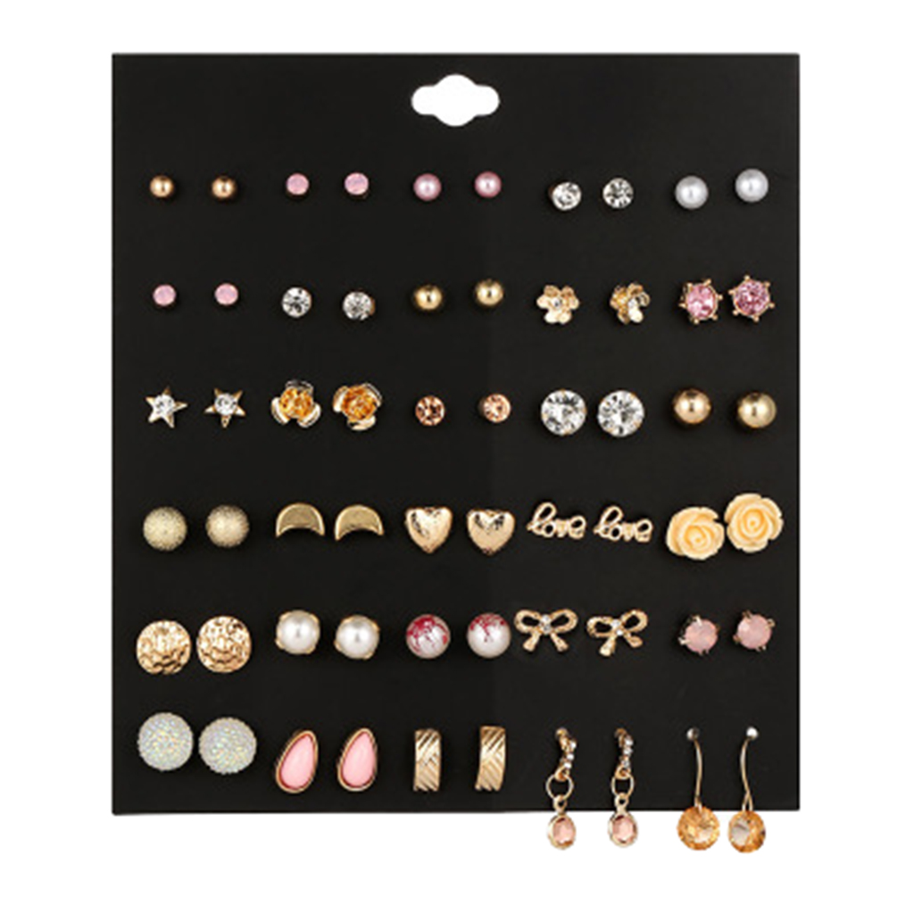 

30 Pairs Of Round Ball Shaped Earrings Pearl Earrings With Geometric Design