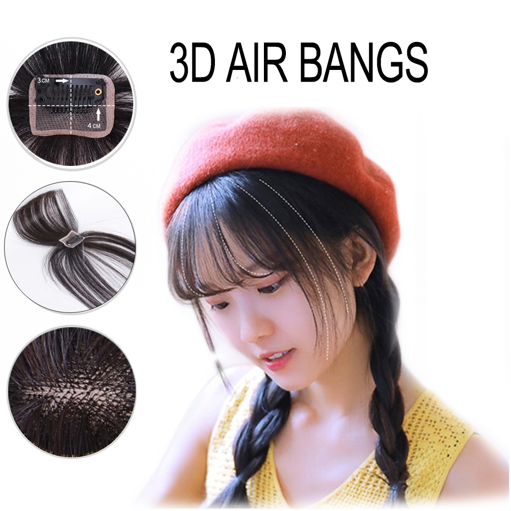 3D Fringe Bangs Human Hair Topper Extension Clip In Crown Hairpiece with Temples for Women short angle Brown249T