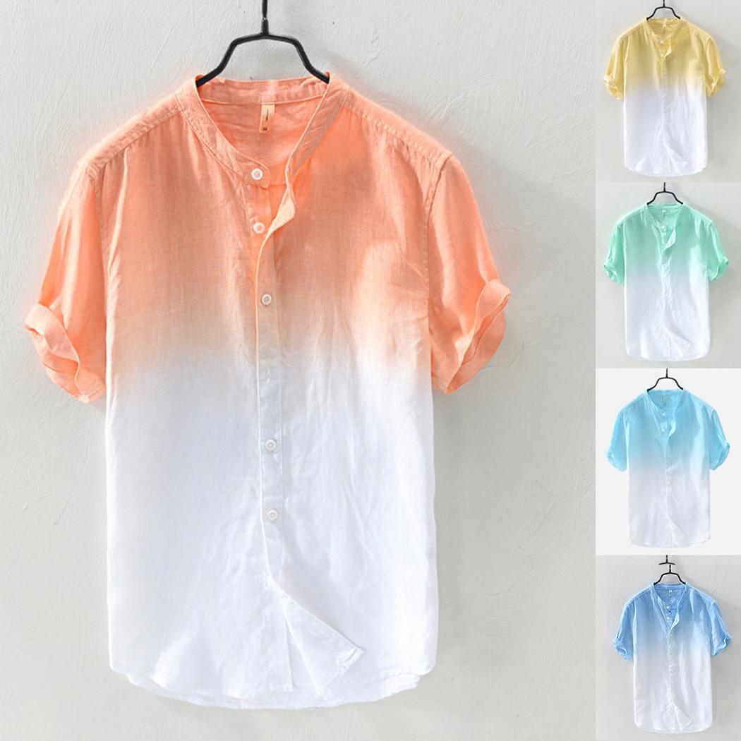Fashion Men Casual Short Sleeve Stand Collar Tops Summer Button Shirts New Men Shirts Free Shipping-image-475660273