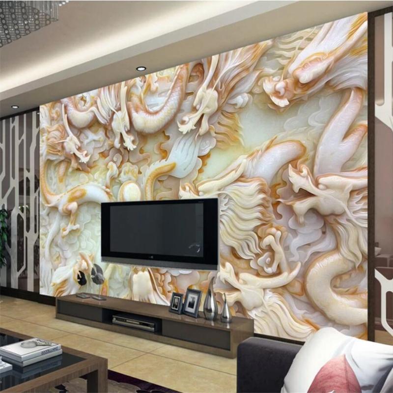 

mural Custom Wallpaper 3D Large Photo murals Wall Paintings HD Jade Sculpture Kowloon Silk TV Background Wall paper Paintings, As pic