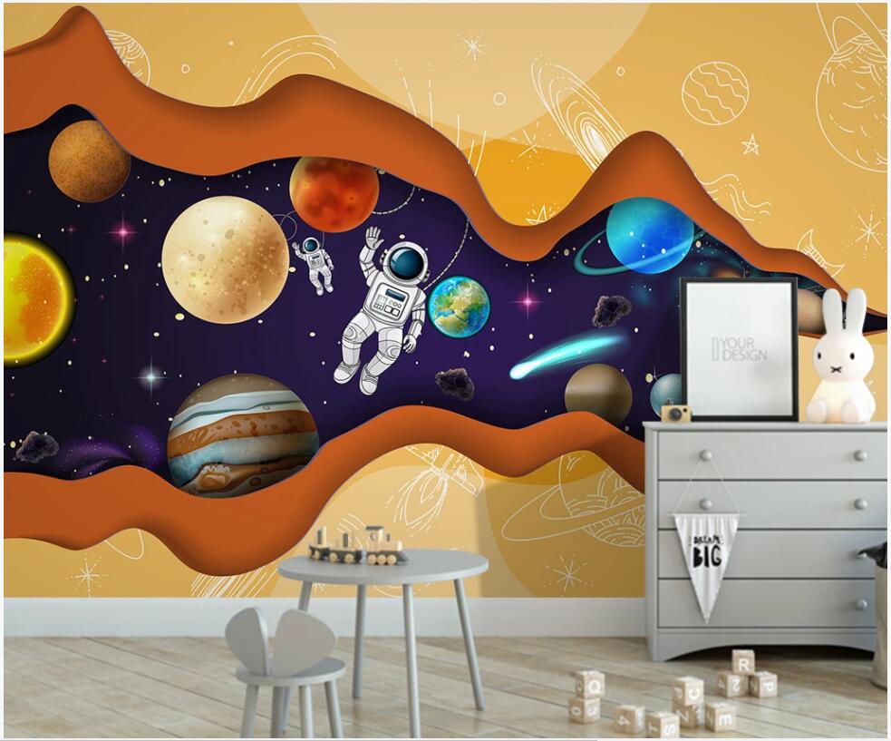

custom photo 3d wallpaper Starry sky astronaut science and technology cartoon children's room home decor living room wallpaper for walls 3 d, Non-woven wallpaper