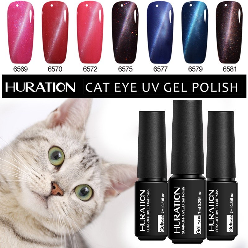 

Huration Nail Art Magnetic Cat Eye Gel Nail Polish Color Soak Off UV Gel Polish Cat Eye Top Coat Hybrid Varnishes, Fs001