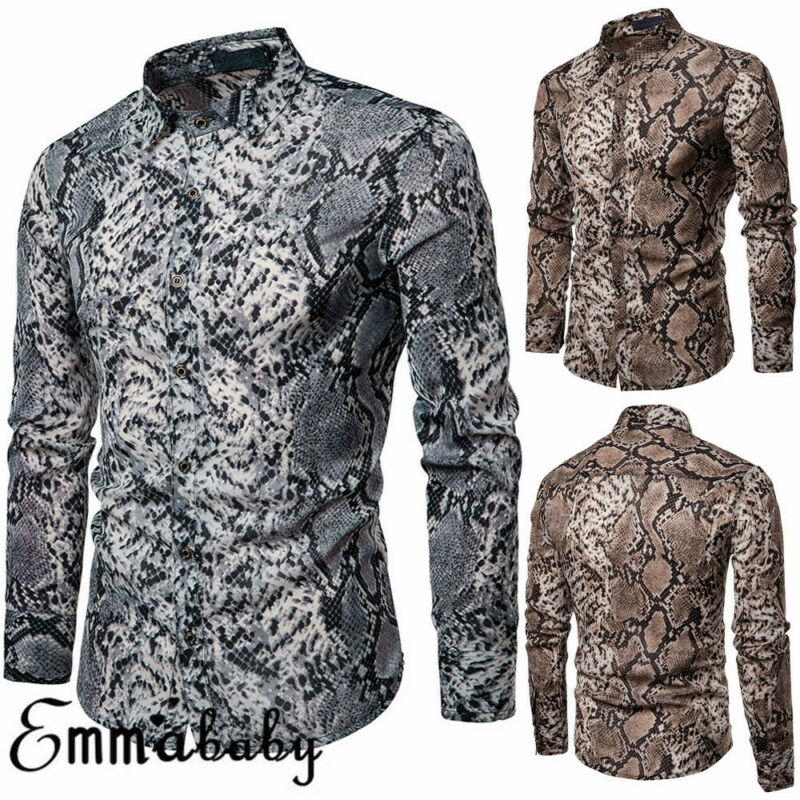

Sexy Snake Pattern Print Slim Fit Shirt Men 2020 Brand New Long Sleeve Men Dress Shirts Hip Hop Streetwear Casual Shirt Camisa, Gray