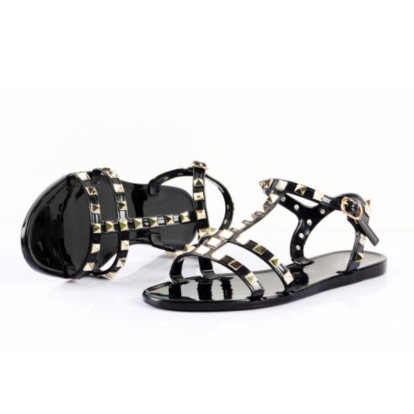 

New 2018 Woman Summer Sandals Rivets big bowknot Flip Flops Beach Sandalias Femininas Flat Jelly Designers Sandals, Fuchsia
