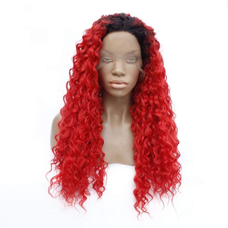 

Mr Hair Ombre Red Wig 180% Density Glueless Heat Resistant Synthetic Lace Front Wig Long Curly Wigs For Black Women