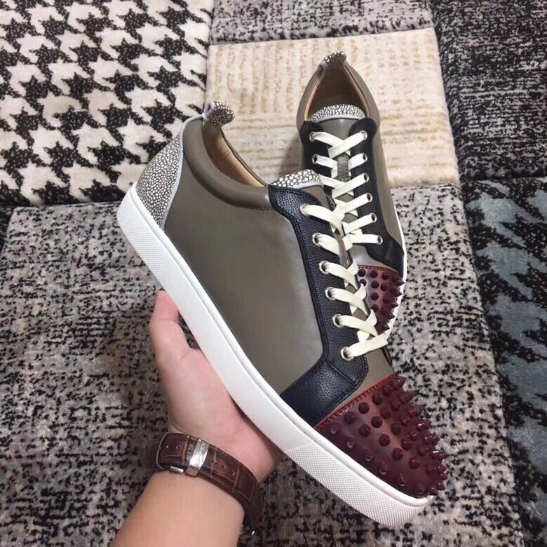 

Men's Sneaker Shoes Party Dress Wedding Low Top Junior Spikes Red Black Leather Shoes,Luxury Bottom Red Soles Leisure Outdoor Flats EU35-46