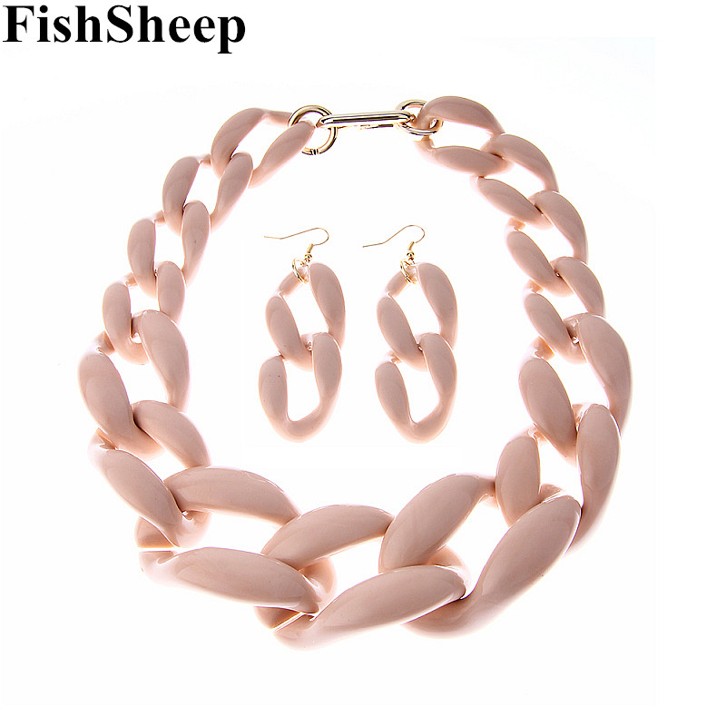 

FishSheep New Fashion Acrylic Big Chunky Chain Necklace Set For Women Plastic Chain Necklace Earrings Jewelry Set Women Jewelry, Silver