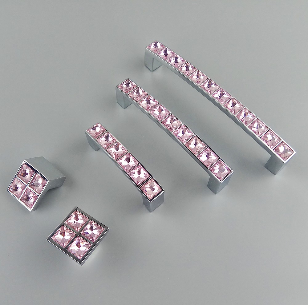 

Crystal Glass Series Diamond Pink Furniture Handles Door Knobs Dresser Drawer Wardrobe Kitchen Cabinets Cupboard Pull Door Accessories