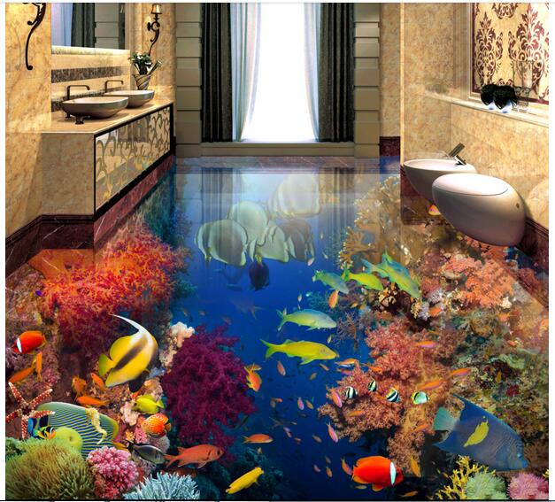 

WDBH 3d pvc flooring custom photo Tropical fish underwater world Self-adhesive floor home decor 3d wall murals wallpaper for living room, Customize