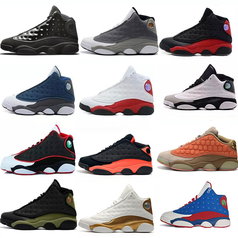 

13 13s Mens Basketball Shoes Cap and Gown Phantom Chicago Royal Bred Black Cat Flints Brown Wheat DMP CNY Grey womens sports sneakers, Atmosphere grey