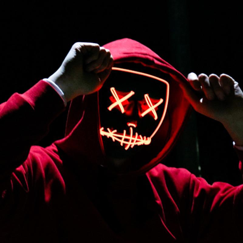 Purge Mask Maschera Viso Che Si Illumina Maschera LED Halloween Maschera da La Notte del Giudizio per Festa in Costume o Carnevale – Verde 3 modalità di Luci 