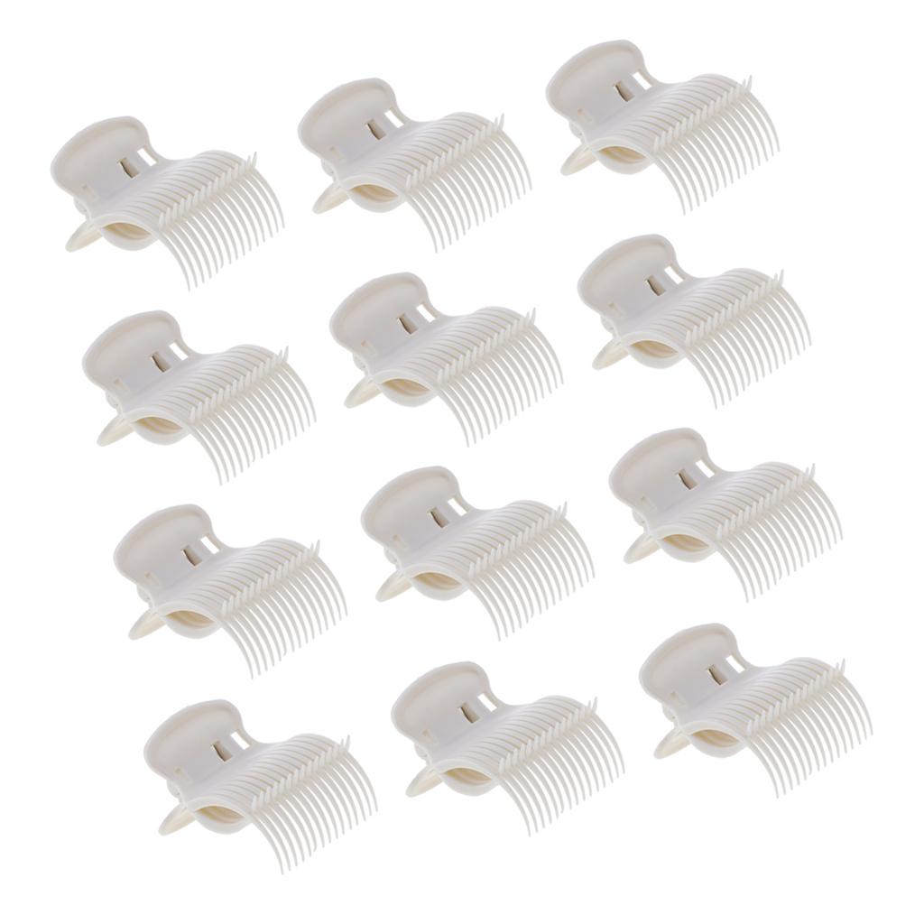 12Pcs Plastic Hot Roller Super Clips Hair Curler Claw Clamps for Women Beige