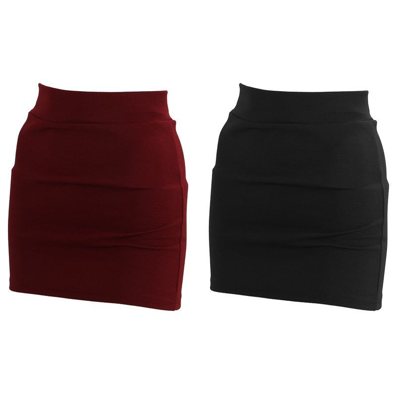 

2x Womens Sexy Mini Skirt Girls Slim Seamless Stretch Tight Short Fitted Skirt New Black & Red Wine, As pic