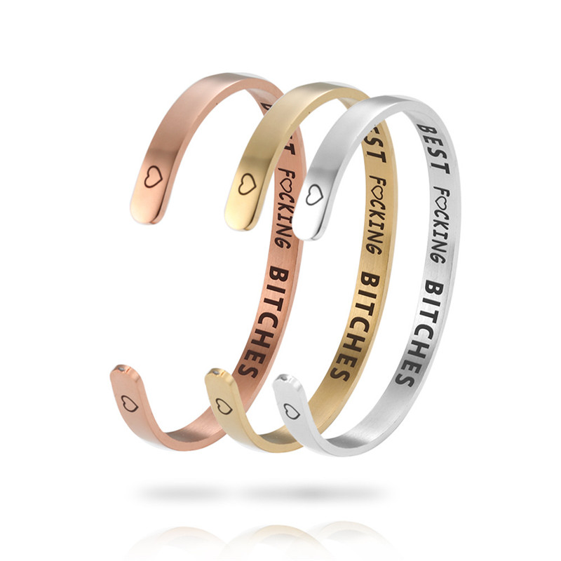 

Fashion Best Fucking Bitches Inspirational Cuff Open Bracelet Bangle Stainless Steel Gold Silver Personalized Engraved Gifts for Women
