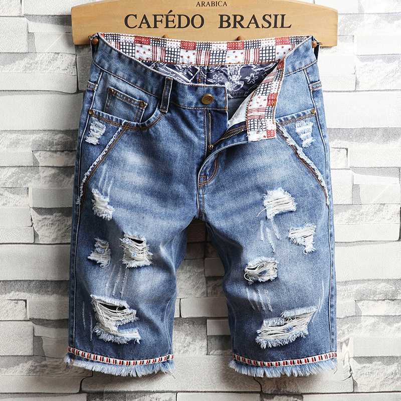 

Mens Shorts Ripped Hole Jeans 2020 Summer Brand Clothing Cotton Short Breathable Denim Shorts Men New Fashion Bermuda Size 28-38, 782 blue