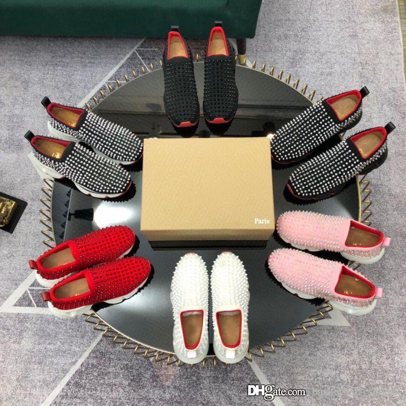 

Top Designer Red Bottom Sneakers Studded Spikes Mens Trainers Red Bottoms Flat Women Shoes Glitter Graffiti Party Wedding Shoes US12 US 13