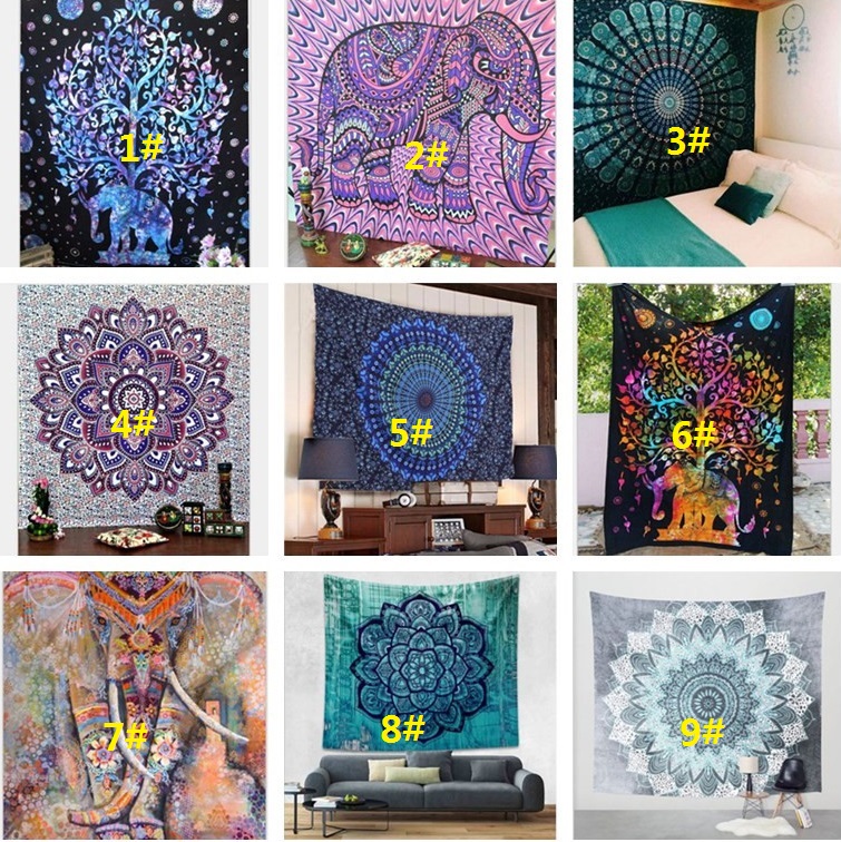 

150*130cm New Tapestries Bohemian Mandala Beach Tapestry Hippie Throw Yoga Mat Towel Elephant Peacock Polyester Shawl Bath Towel WCW604