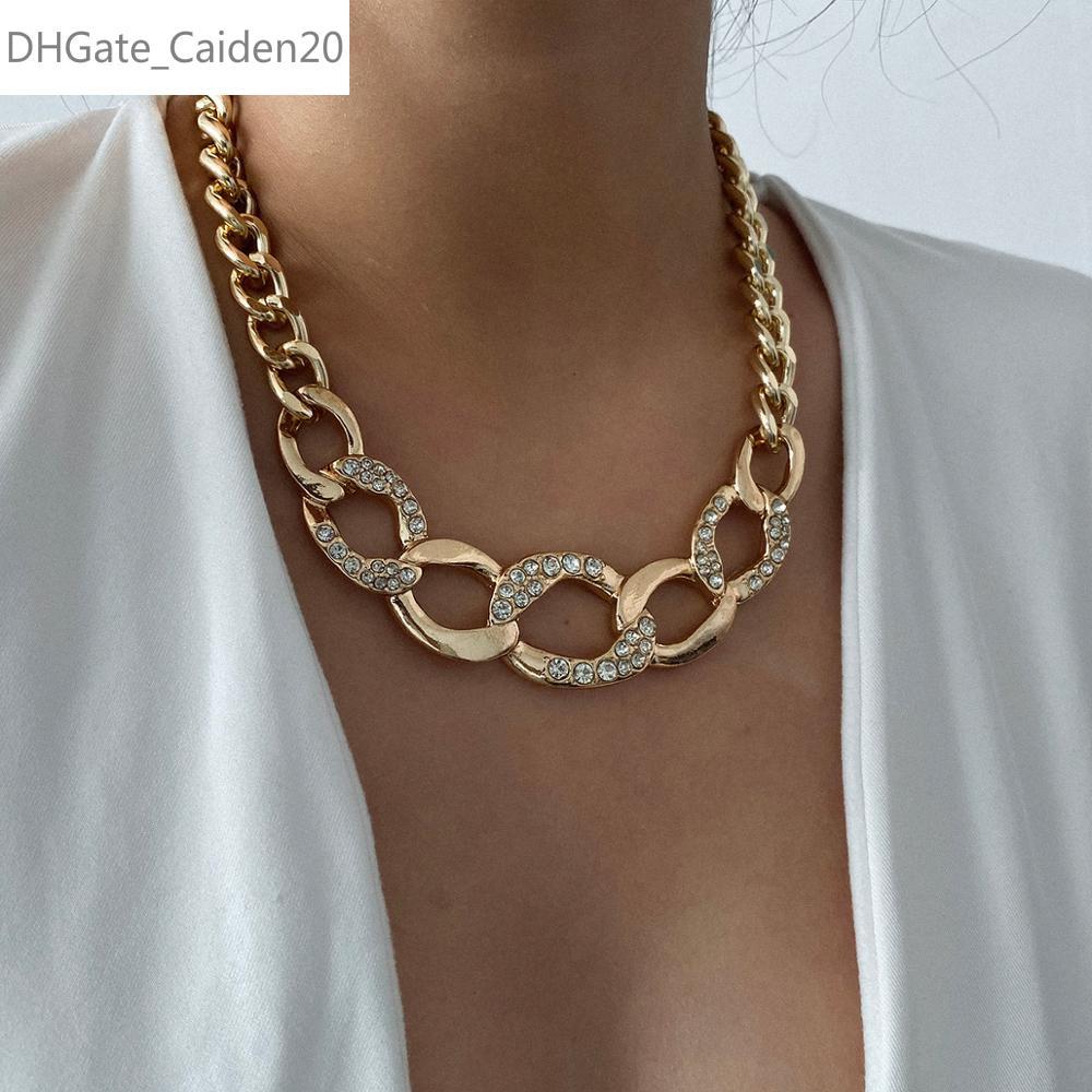 

Gothic Iced Out Rhinestone Curb Cuban Choker Necklaces Collar Women Punk Hip Hop Chunky Thick Long Necklace Jewelry