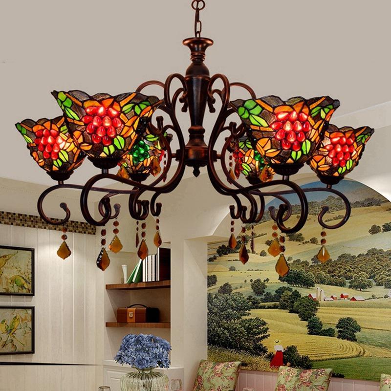 

European style Tiffany lamps creative retro living room chandelier American pastoral grape art glass lamp Western restaurant crystal la