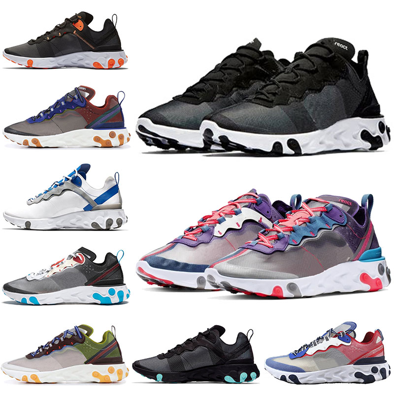 

New Color RED ORBIT Jogging React 87 Black White 55s Mens Running Shoes React Element 55 Orange Green Sail Moss Womens Sports Sneakers, B15 green mist 36-45