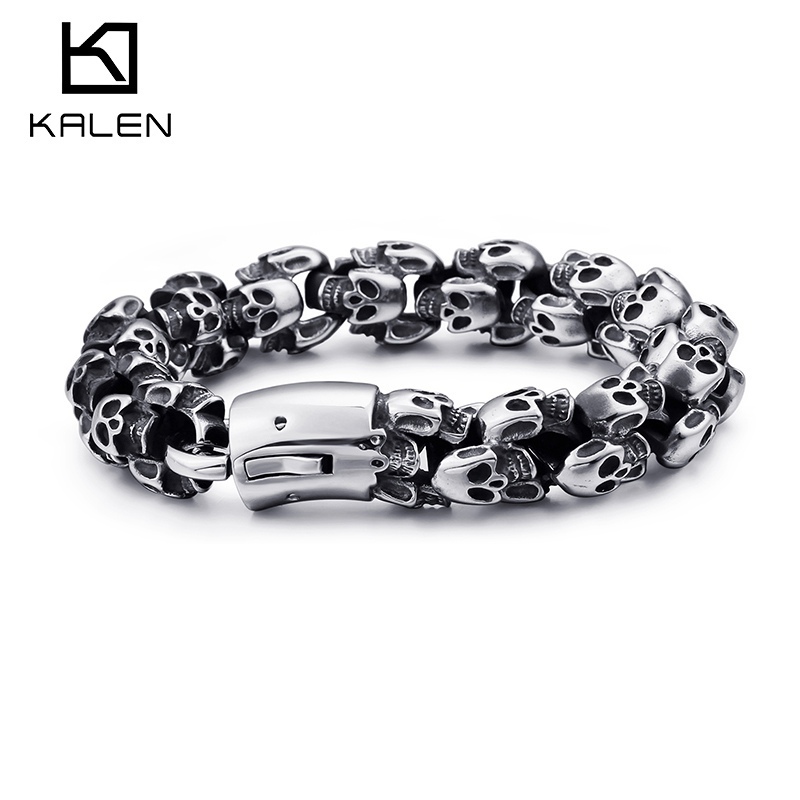 

Kalen Large Stainless Steel Shiny Skull Charm Bracelets Men's Bracelet Boy Punk Skeleton Fashion Jewelry Best Gift To Big Men J190722