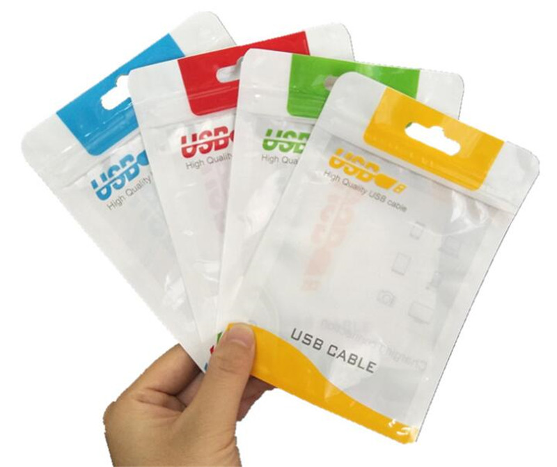 

Clear colorful Poly Bags OPP Packing plastic Zipper bags Package Accessories PVC Retail Boxes Handles for USB Cable Cellphone Case