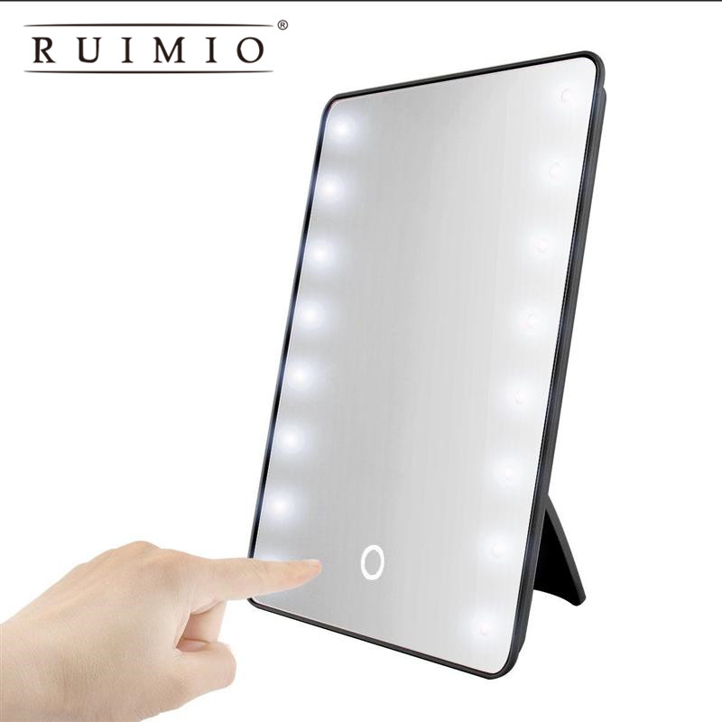 

Makeup Mirror with 16 LEDs Cosmetic Mirror with Touch Dimmer Switch Battery Operated Stand for Tabletop Bathroom Bedroom Travel